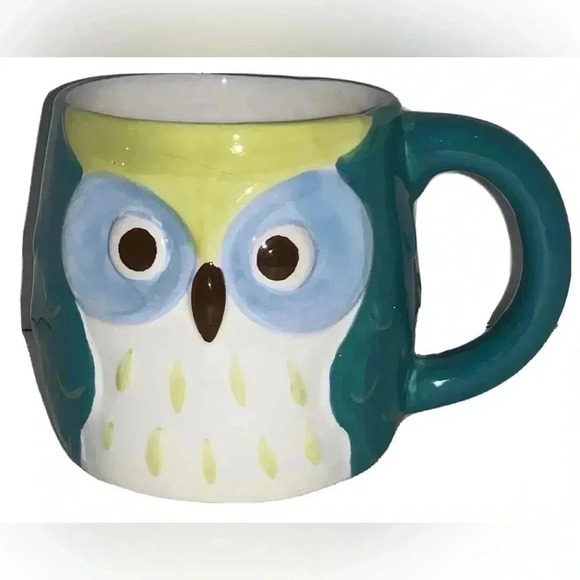 Vintage Owl Hand Painted Coffee Tea Soup Hot Chocolate Mug Green - Picture 4 of 8